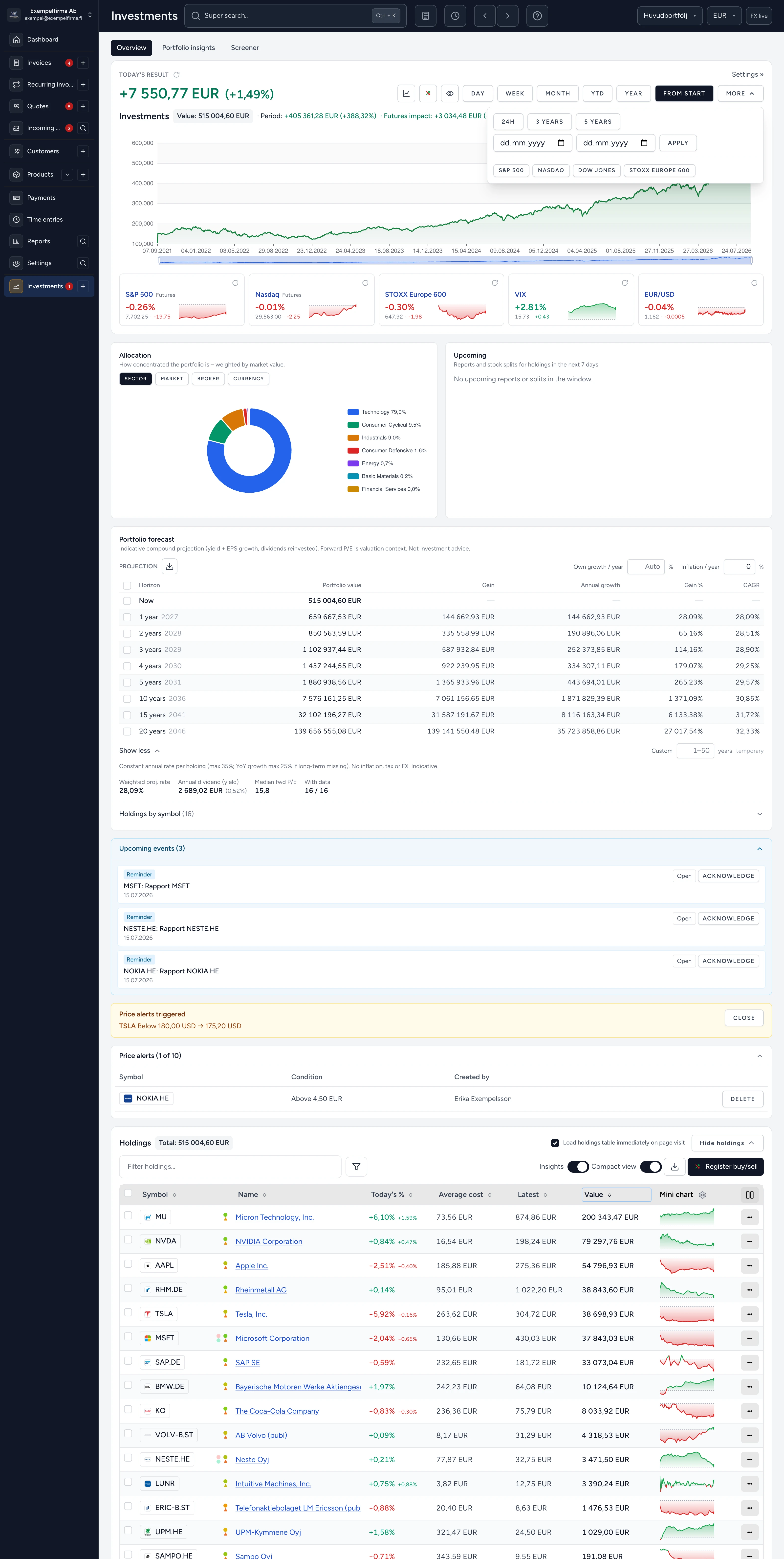Investments - App screenshot