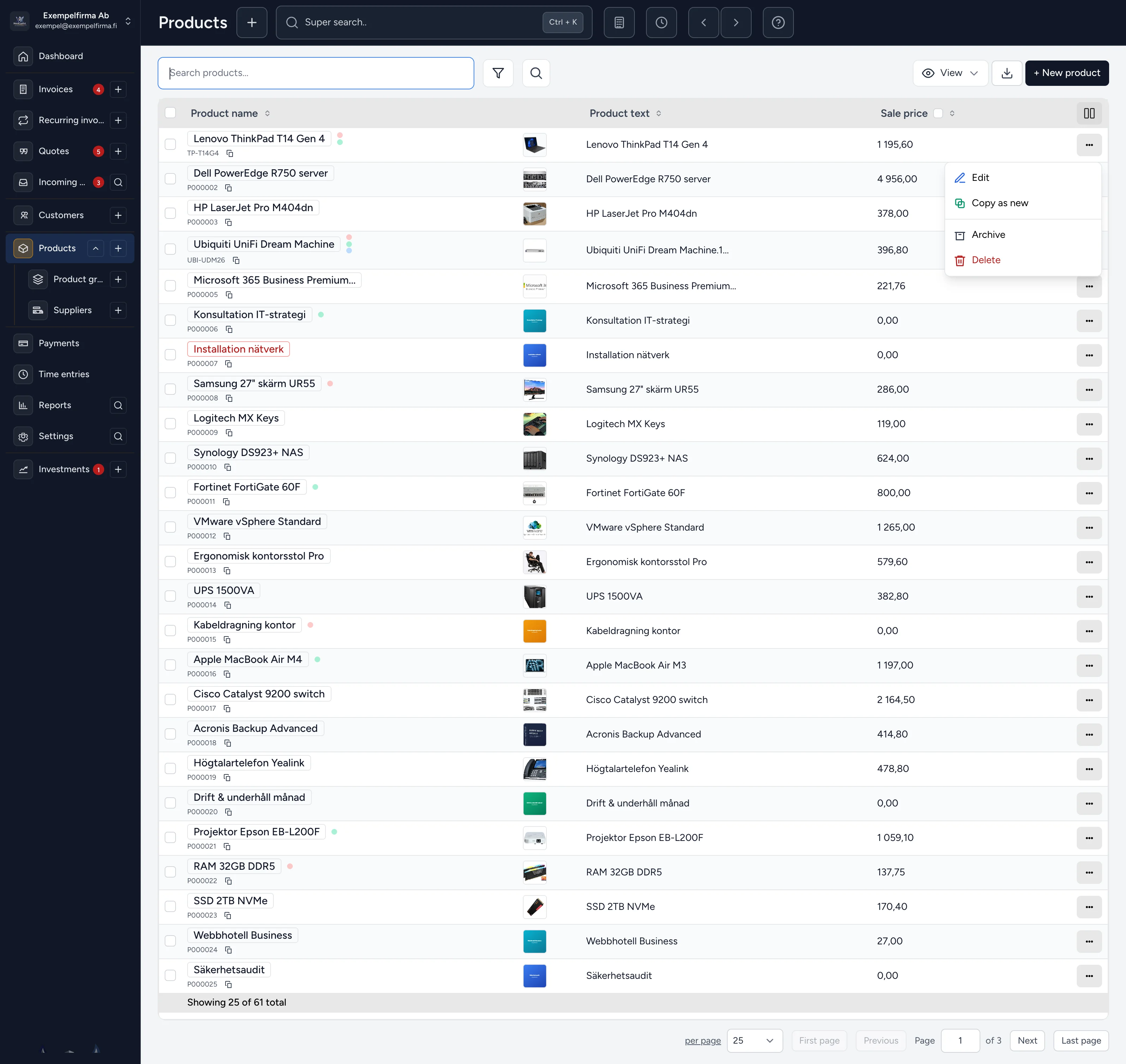 Product and inventory management - App screenshot