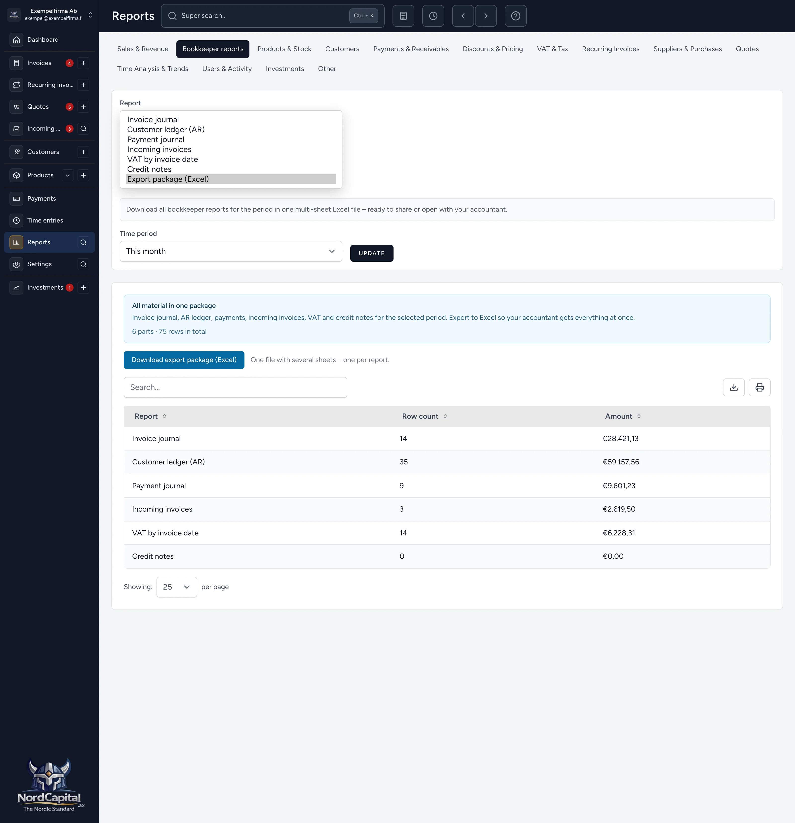Reports and bookkeeper material - App screenshot